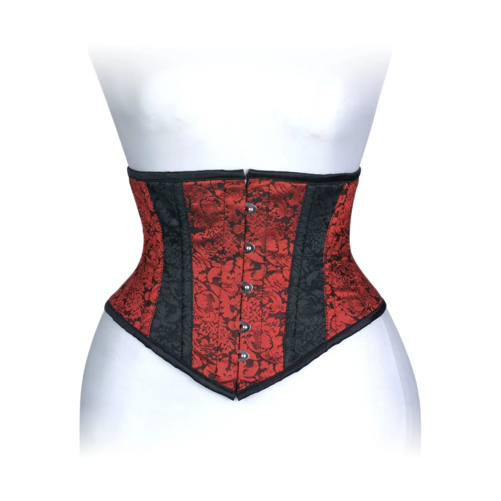Corset Heavy Duty Steel Boned Underbust Waist Trainer Black and Red Mesh