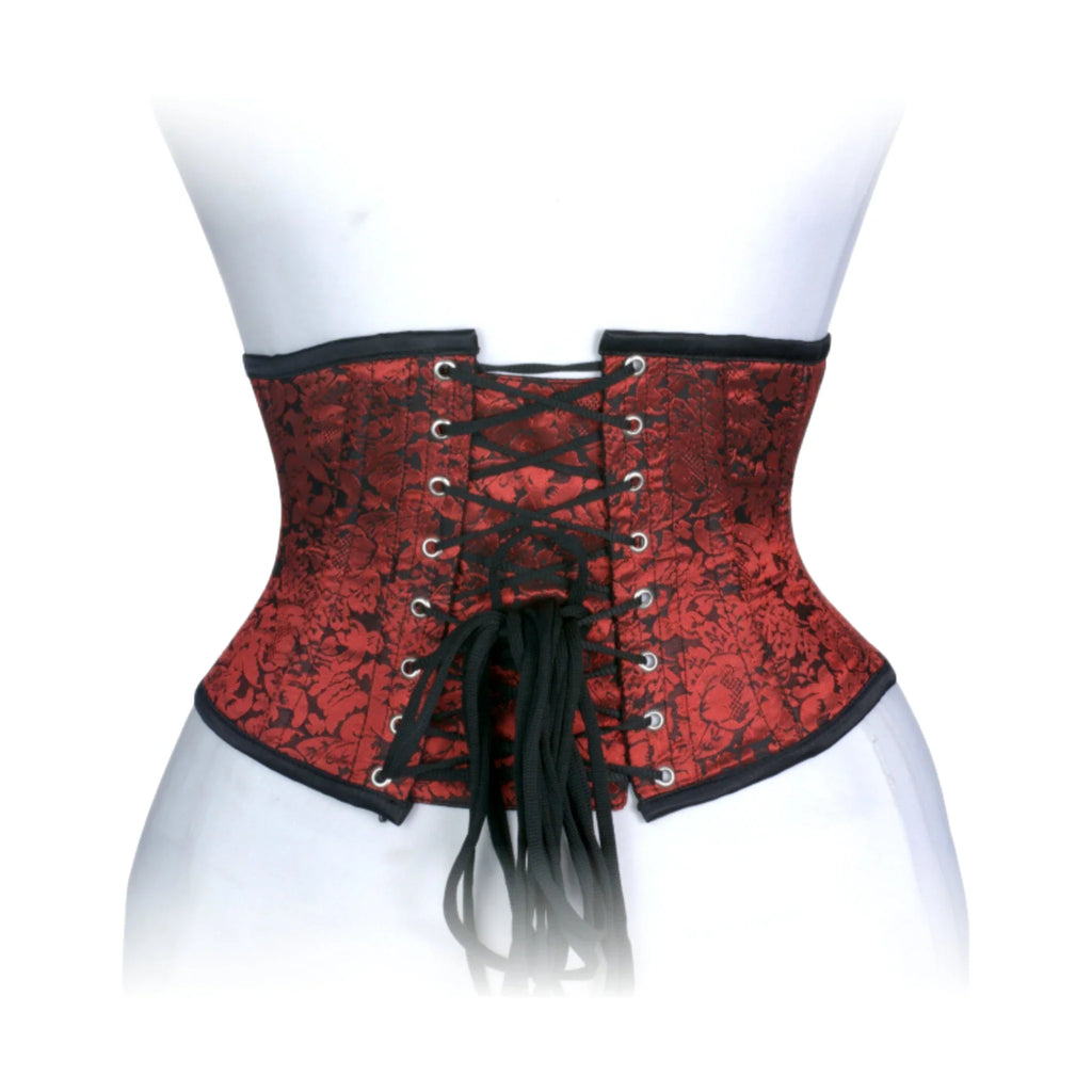 Corset Heavy Duty Steel Boned Underbust Waist Trainer Black and Red Mesh