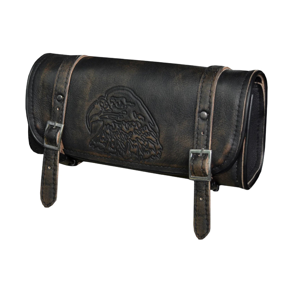 Dream Apparel Distress Brown Leather 12" Motorcycle Tool Bag With Eagle