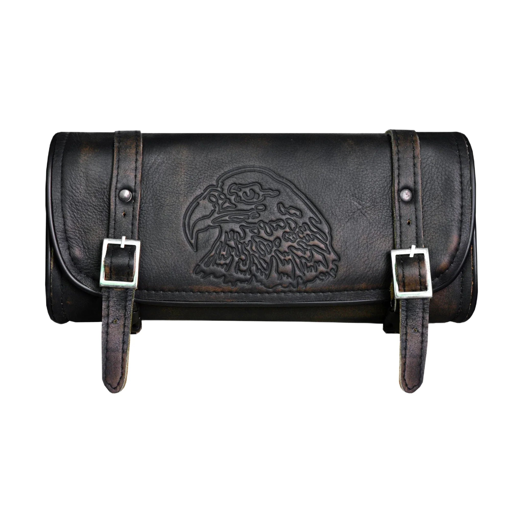 12 Inch Distress Brown Leather Motorcycle Tool Bag Dream Apparel Eagle Design