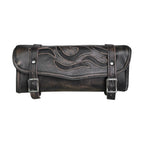 Dream Apparel Motorcycle Tool Bag with Flames 12" Distress Brown Leather