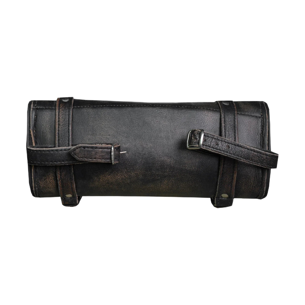 Dream Apparel Motorcycle Tool Bag with Flames 12" Distress Brown Leather