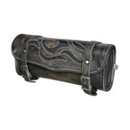 Motorcycle Tool Bag Dream Apparel Distress Brown Leather 12 Inch Flames Storage