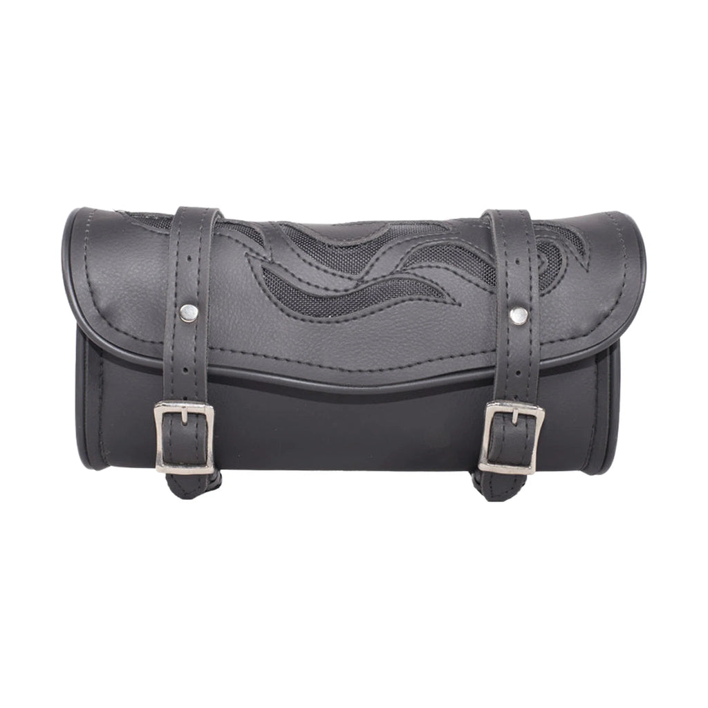 Motorcycle Tool Bag Flames 12 Inch Waterproof Universal Fit with Roller Buckle Straps