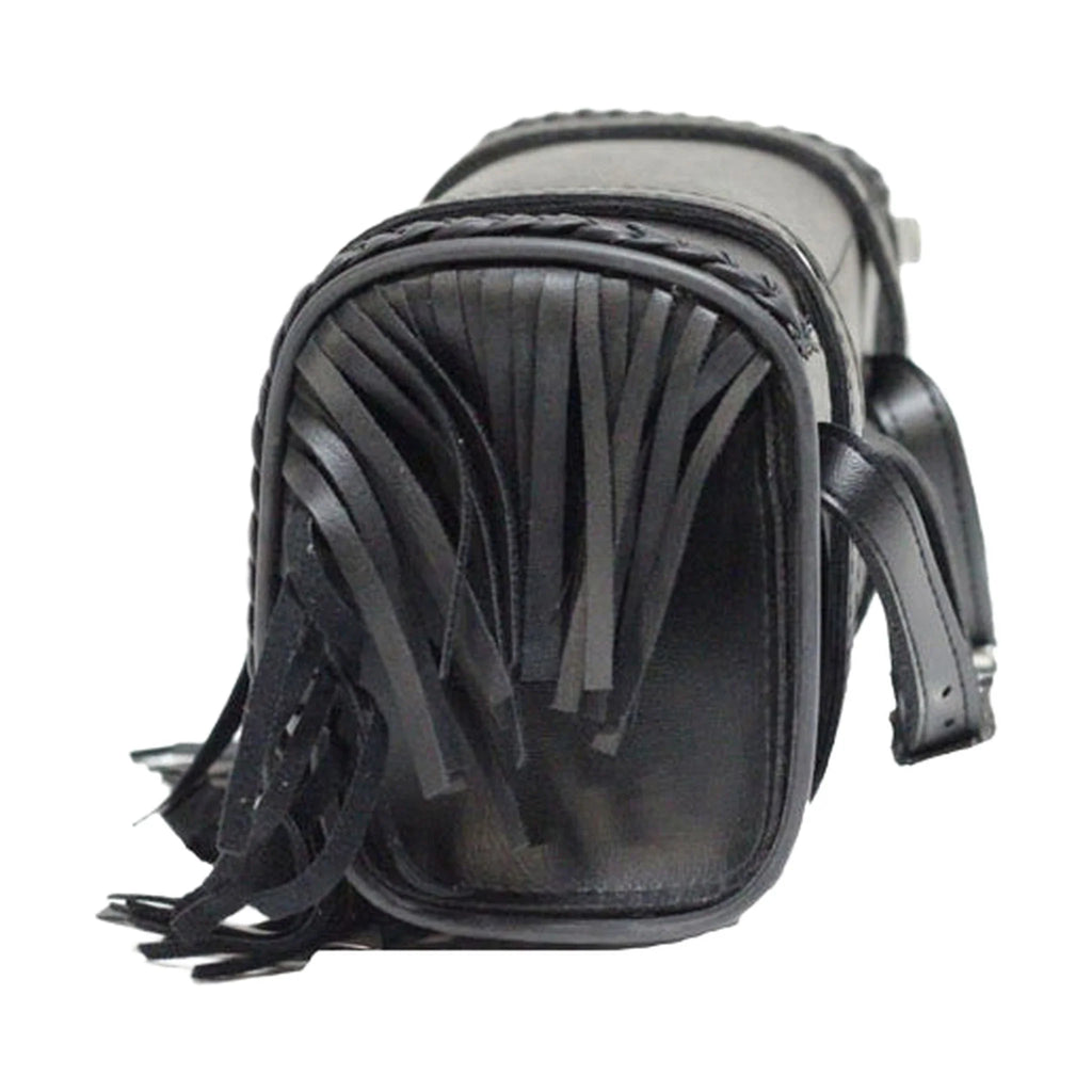 Dream Apparel Leather Motorcycle Tool Bag with Braid, Fringes, and Concho