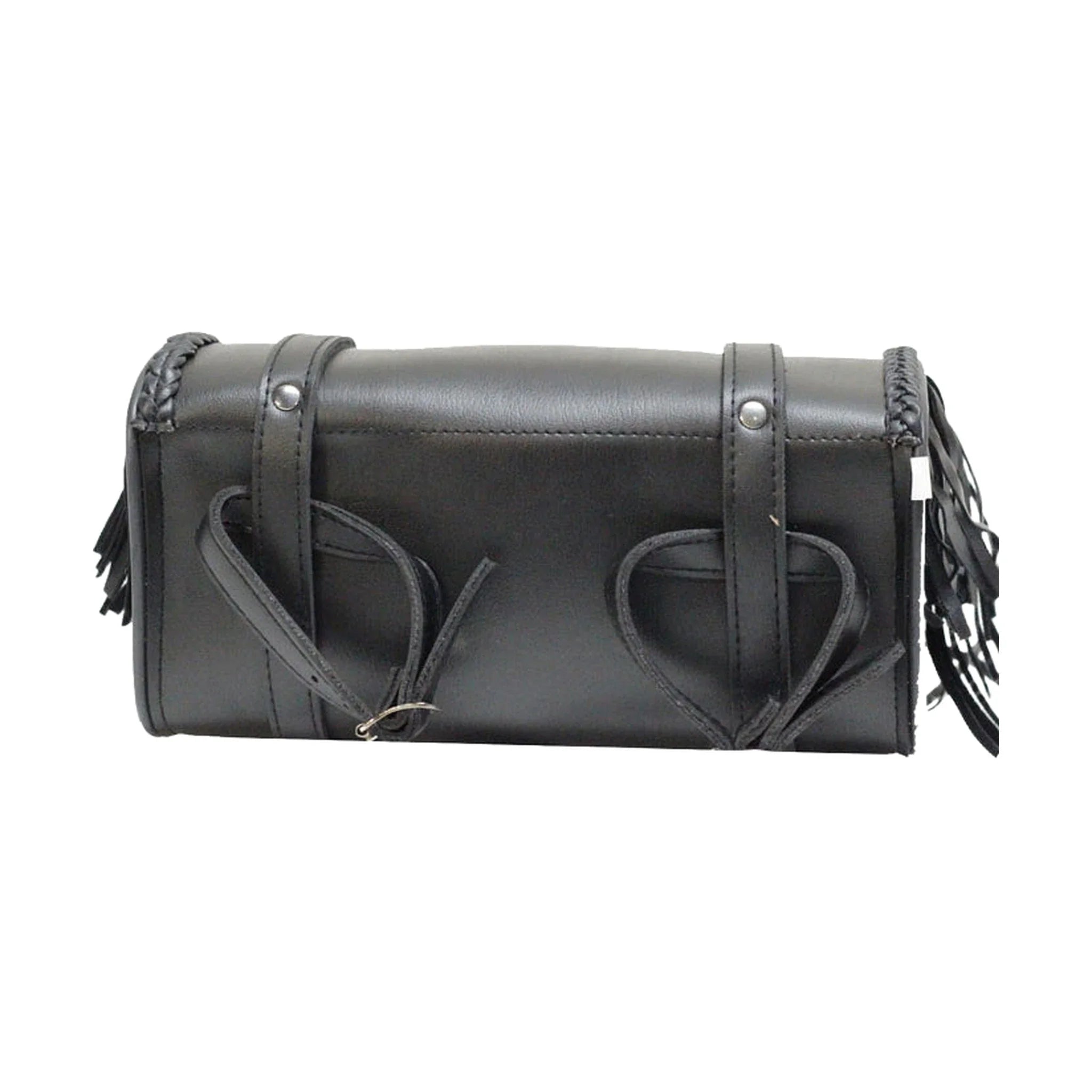 Dream Apparel Leather Motorcycle Tool Bag with Braid, Fringes, and Concho