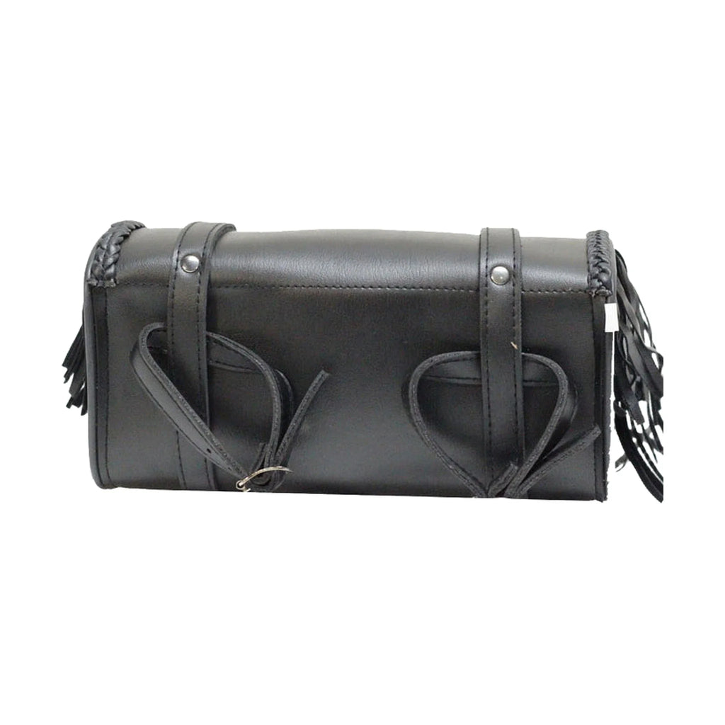 Leather Motorcycle Tool Bag with Braid, Fringes, and Concho