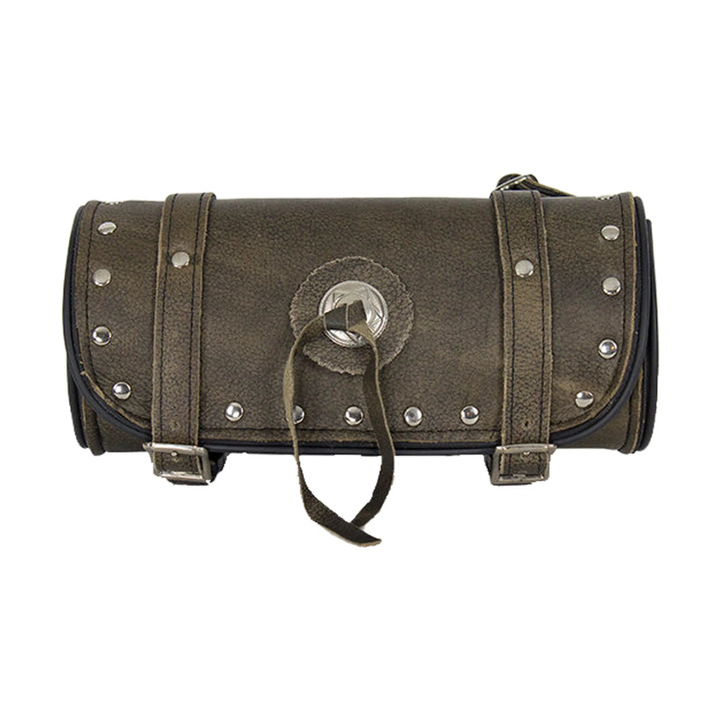 Dream Apparel Studded Brown Leather Motorcycle Tool Bag