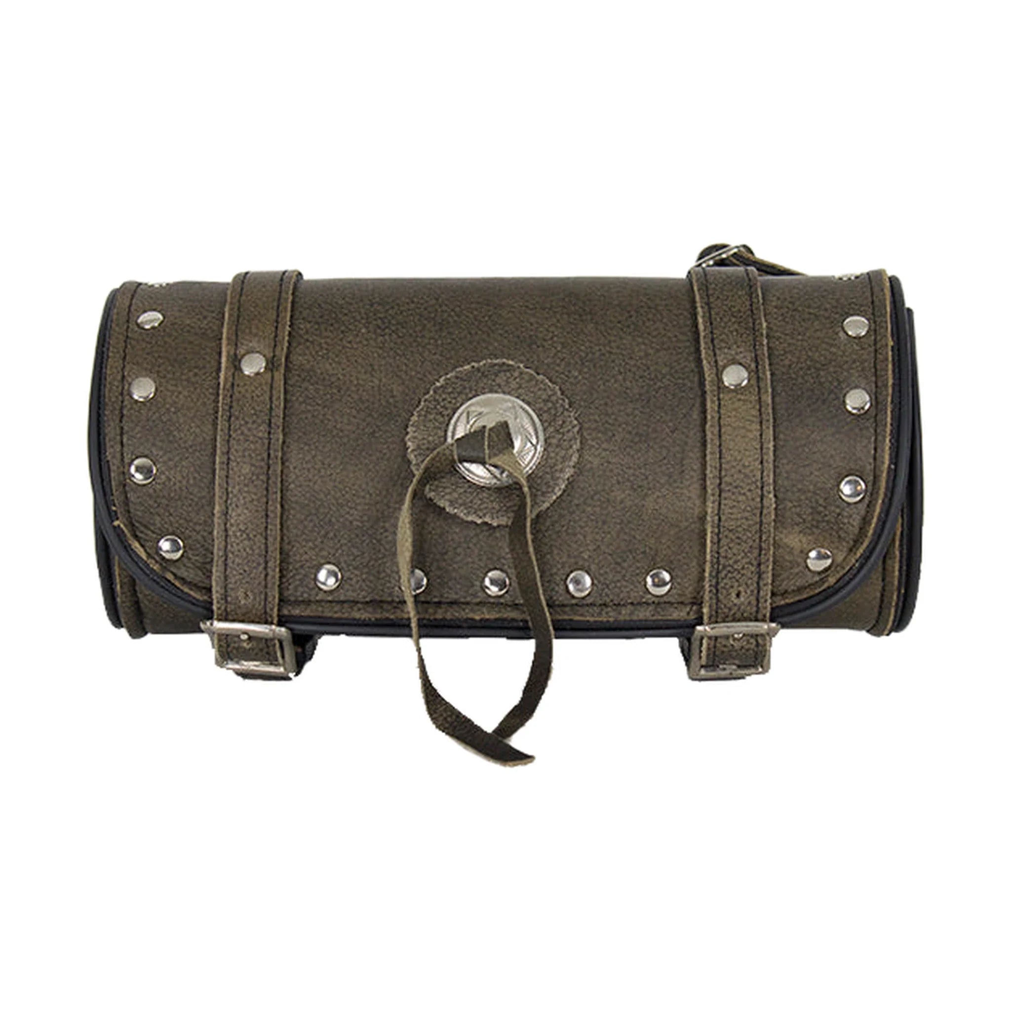 Dream Apparel Studded Brown Leather Motorcycle Tool Bag
