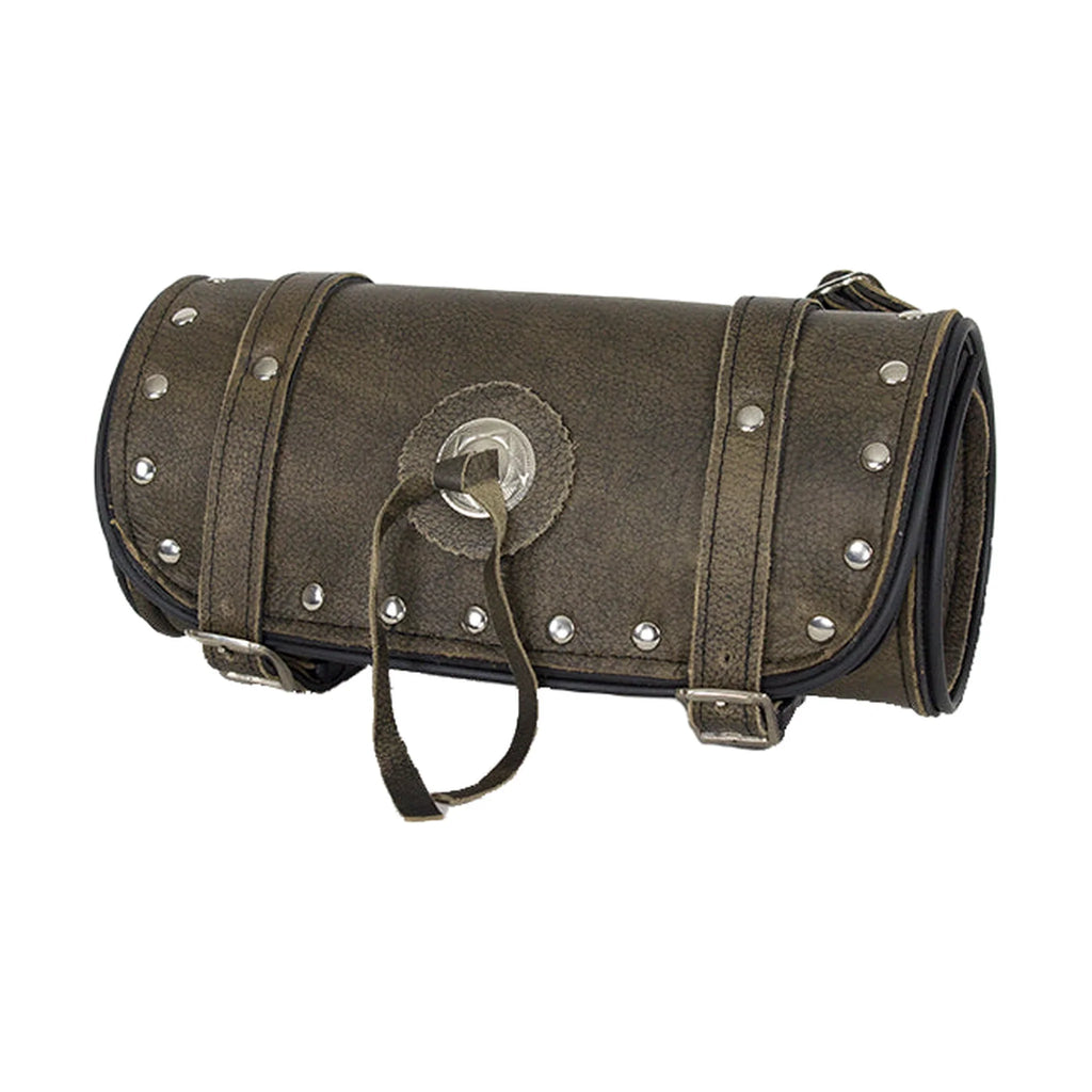Motorcycle Tool Bag Dream Apparel Brown Studded Leather 10 x 4.25 Inch Water Resistant