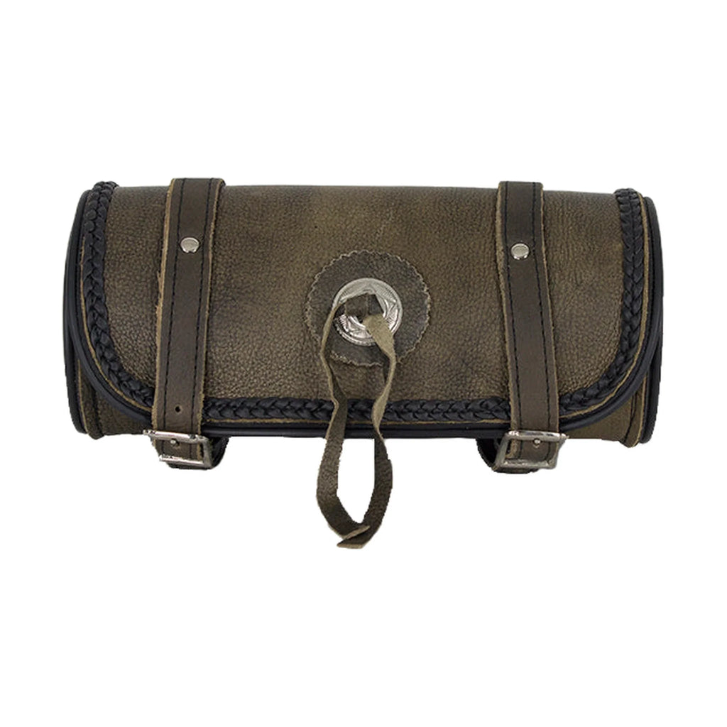 Dream Apparel Brown Leather Motorcycle Tool Bag with Concho