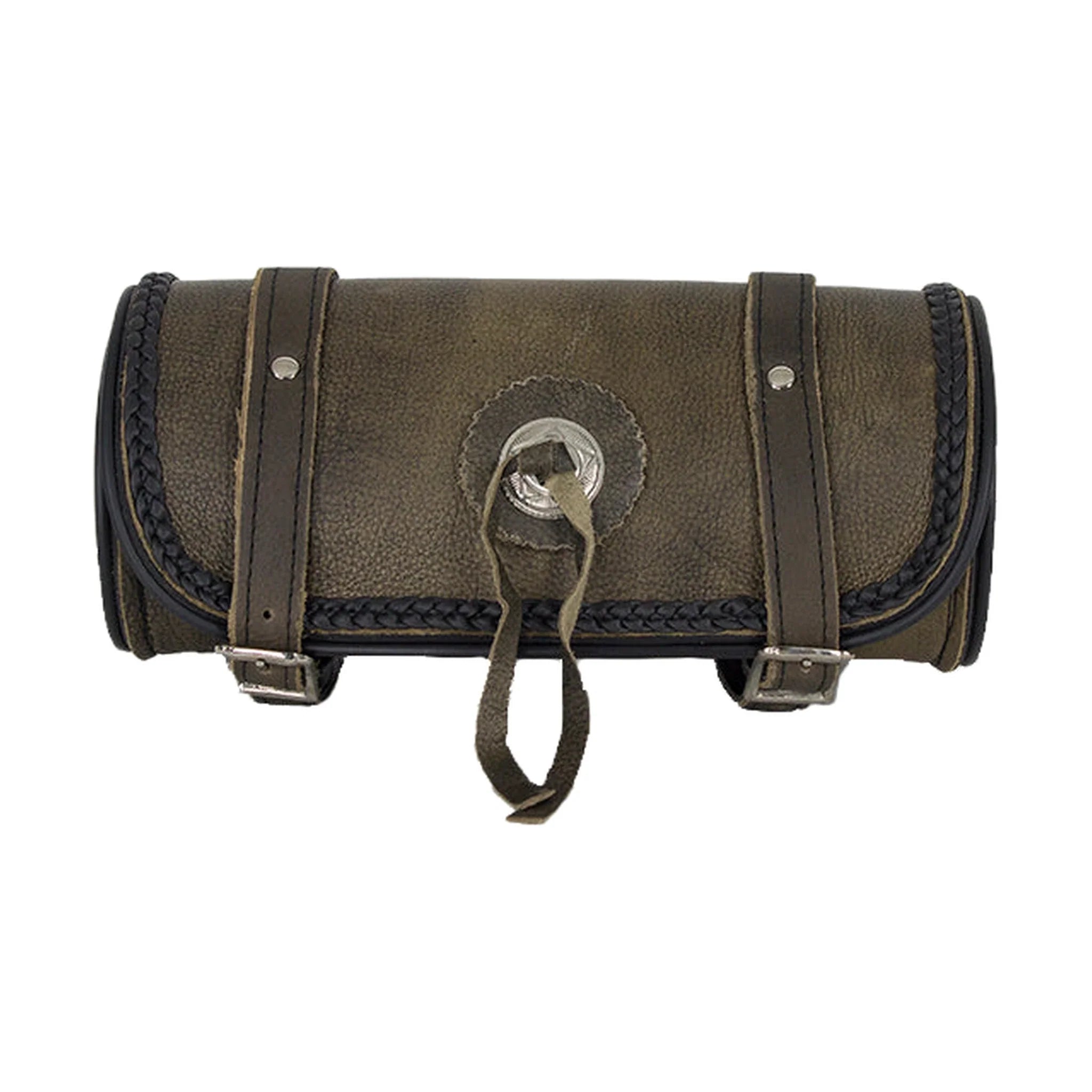 Dream Apparel Brown Leather Motorcycle Tool Bag with Concho