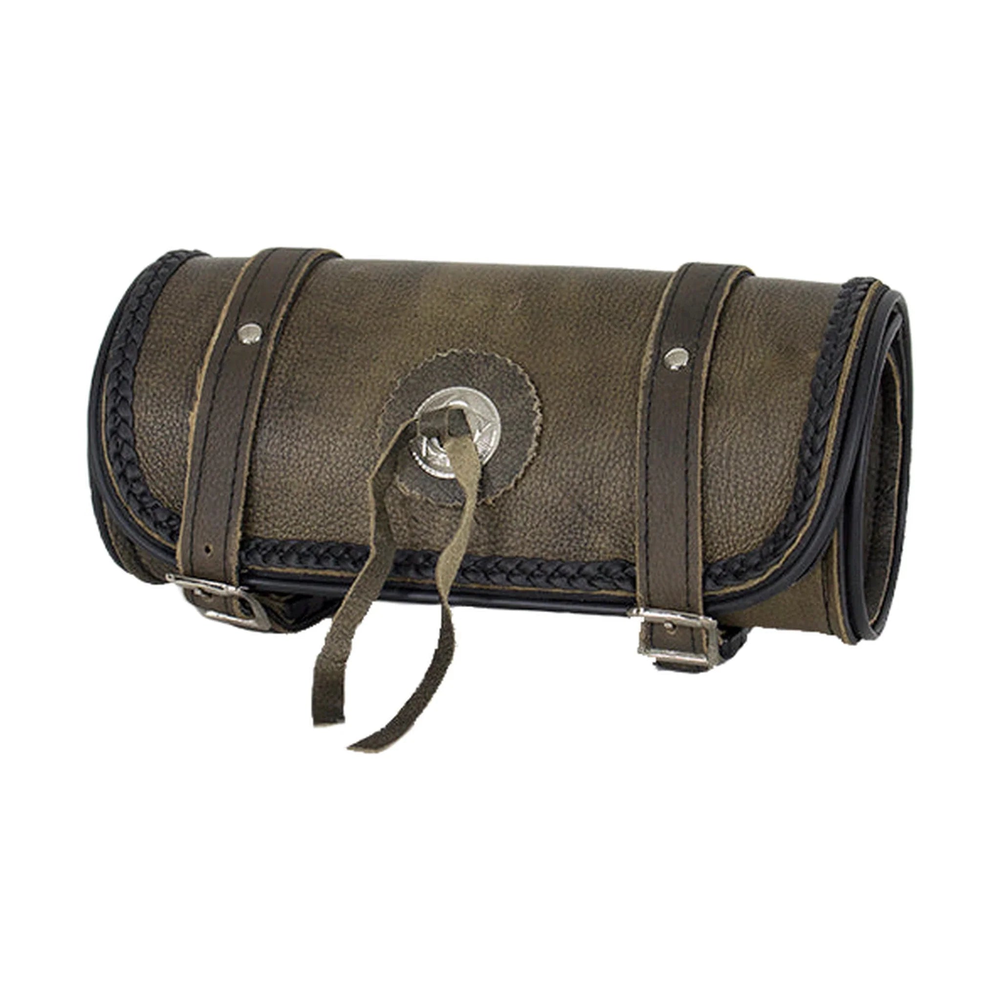 Brown Leather Motorcycle Tool Bag Dream Apparel Water Resistant with Concho 10x4.25