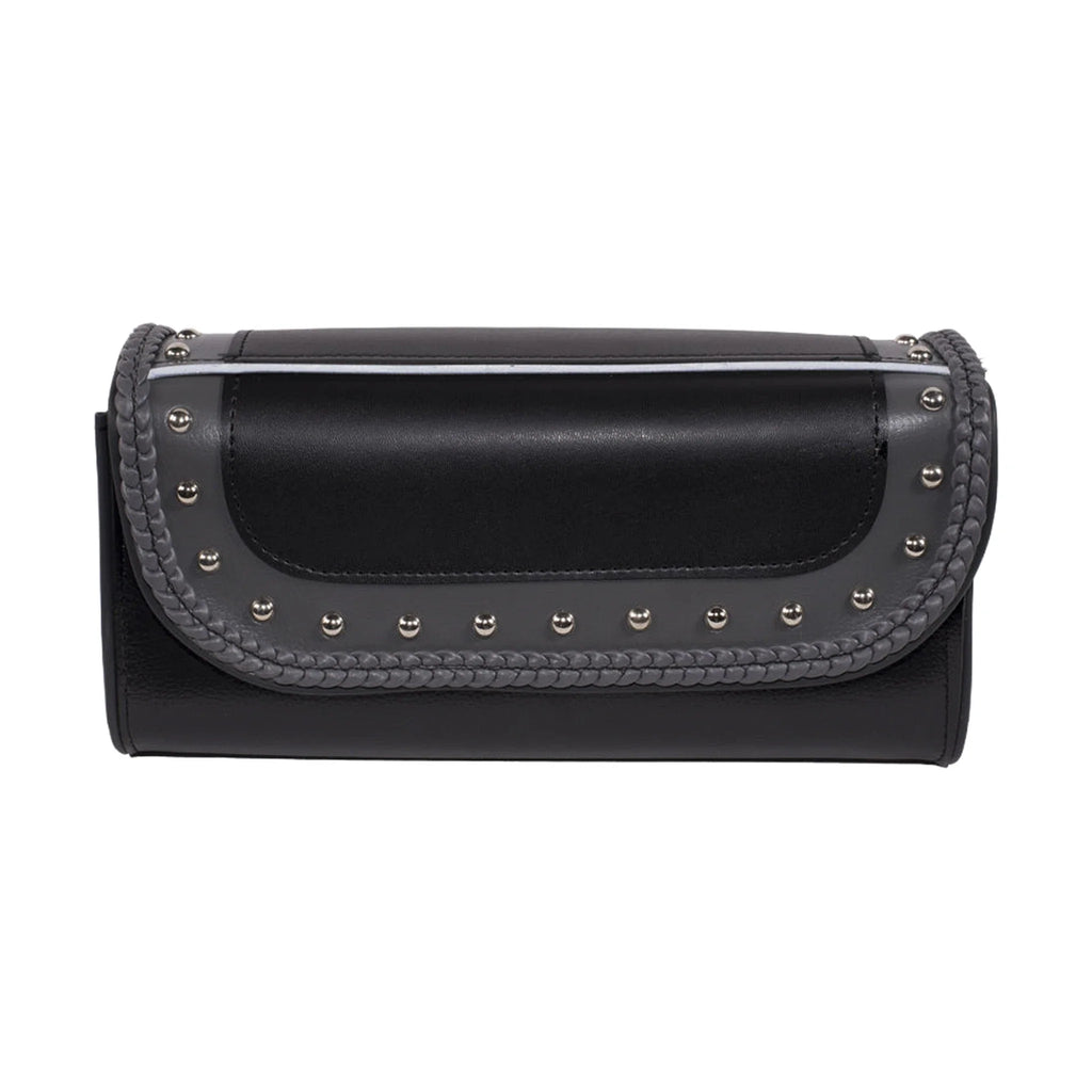 Dream Apparel 10" PVC Motorcycle Tool Bag With Gray Braids & Studs