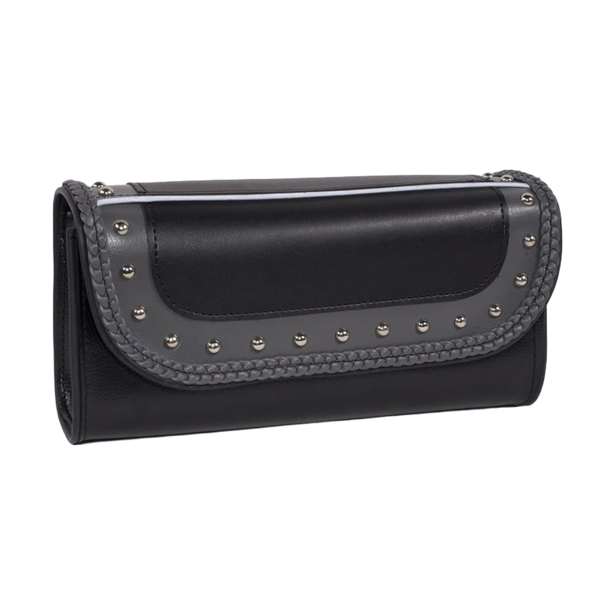 Dream Apparel 12" PVC Motorcycle Tool Bag With Gray Braids & Studs