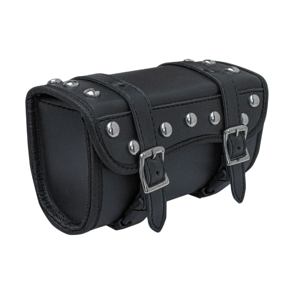 Dream Apparel Motorcycle Tool Bag Stylish Studs Design Secure Buckle Strap Universal Fit for Cruiser