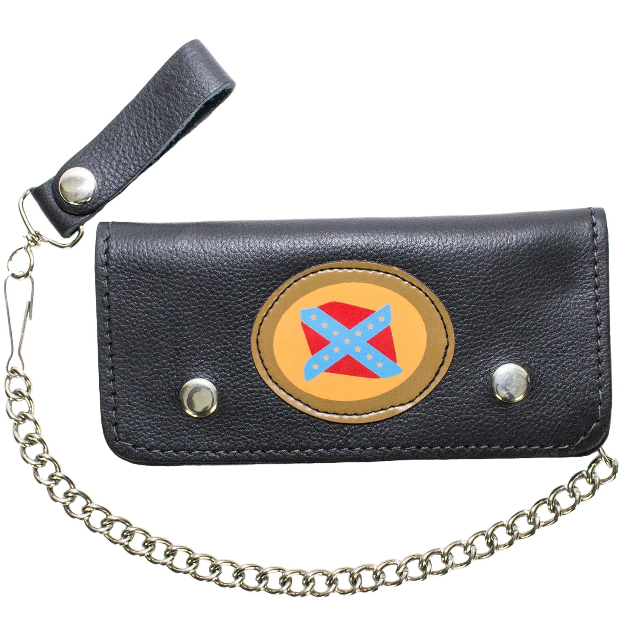 Leather Chain Wallet Dream Apparel Black Cowhide Southern Flag Bifold Secure