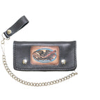 American Pride Chain Wallet Heavy Duty Leather Bifold Rider Wallet Black