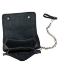 American Pride Chain Wallet Heavy Duty Leather Bifold Rider Wallet Black