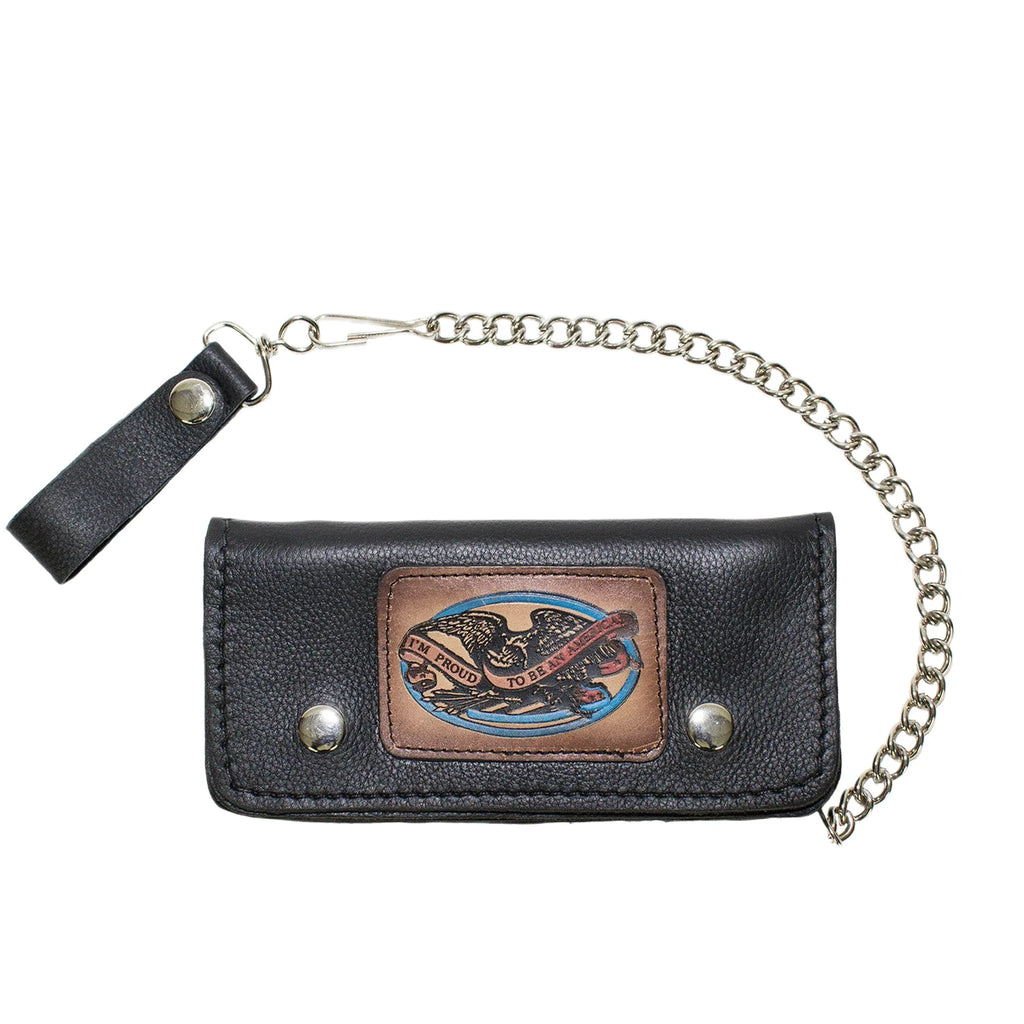 American Pride Chain Wallet Heavy Duty Leather Bifold Rider Wallet Black