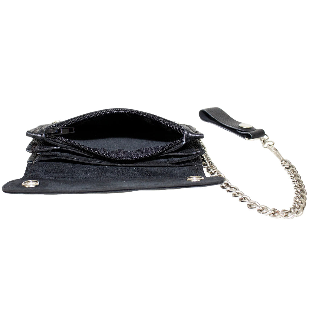 Black Naked Cowhide Leather Wallet Winged V-Twin Engine Multi Pocket Chain
