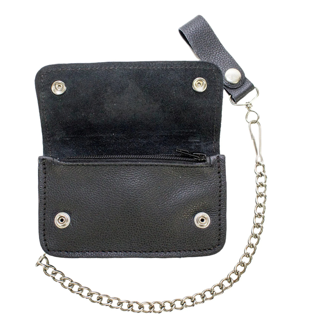 Black Naked Cowhide Leather Wallet Winged V-Twin Engine Multi Pocket Chain
