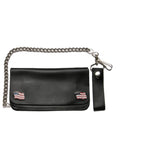 Leather Biker Wallet With USA Flag Snap Closures Heavy Duty Chain 6.25x3.5