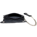 Black Naked Cowhide Leather Embossed Flaming Eagle Multi-Pocket Wallet