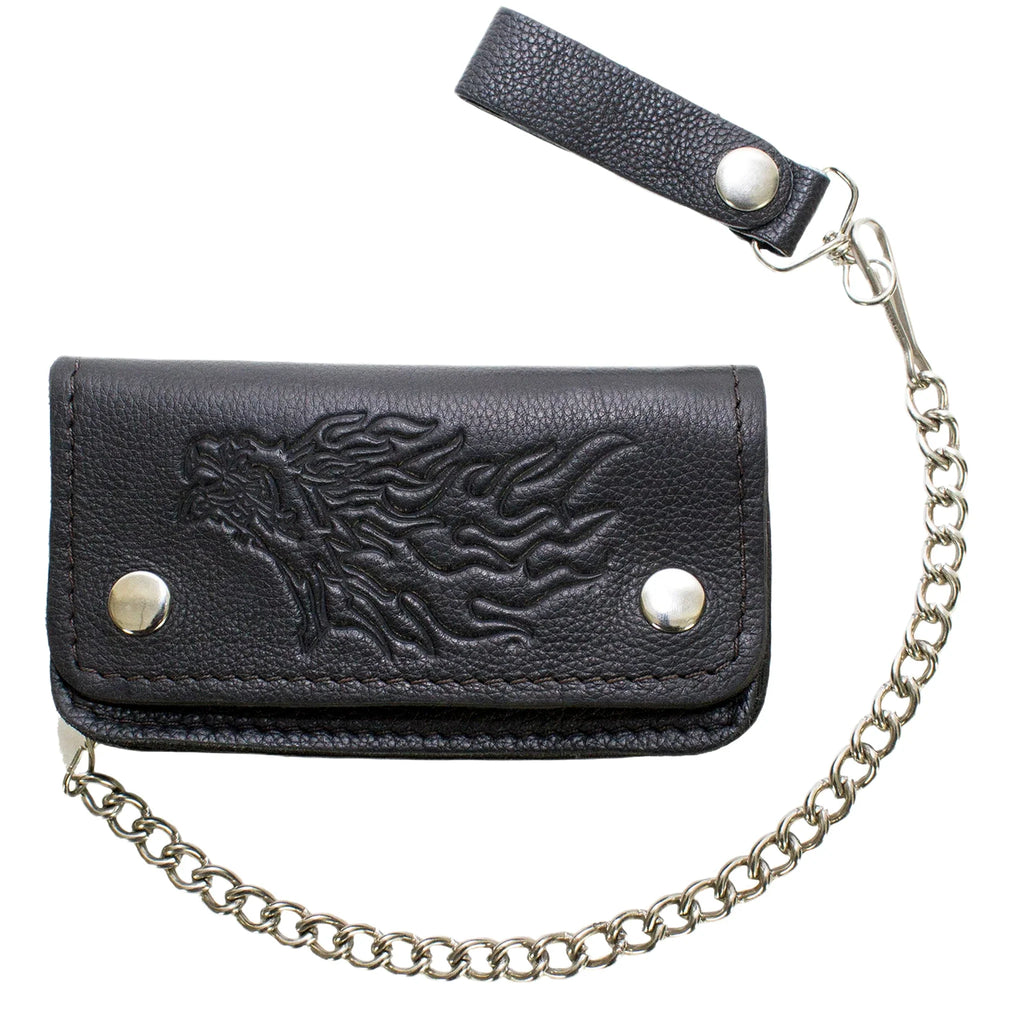 Black Naked Cowhide Leather Embossed Flaming Eagle Multi-Pocket Wallet