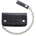 Black Naked Cowhide Leather Embossed Flaming Eagle Multi-Pocket Wallet