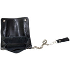 Black Leather Chain Wallet Bifold Zippered Pocket Multiple Compartments Biker