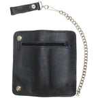 Black Leather Chain Wallet Bifold Zippered Pocket Multiple Compartments Biker