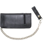 Black Leather Chain Wallet Bifold Zippered Pocket Multiple Compartments Biker
