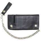 Black Leather Chain Wallet Bifold Zippered Pocket Multiple Compartments Biker