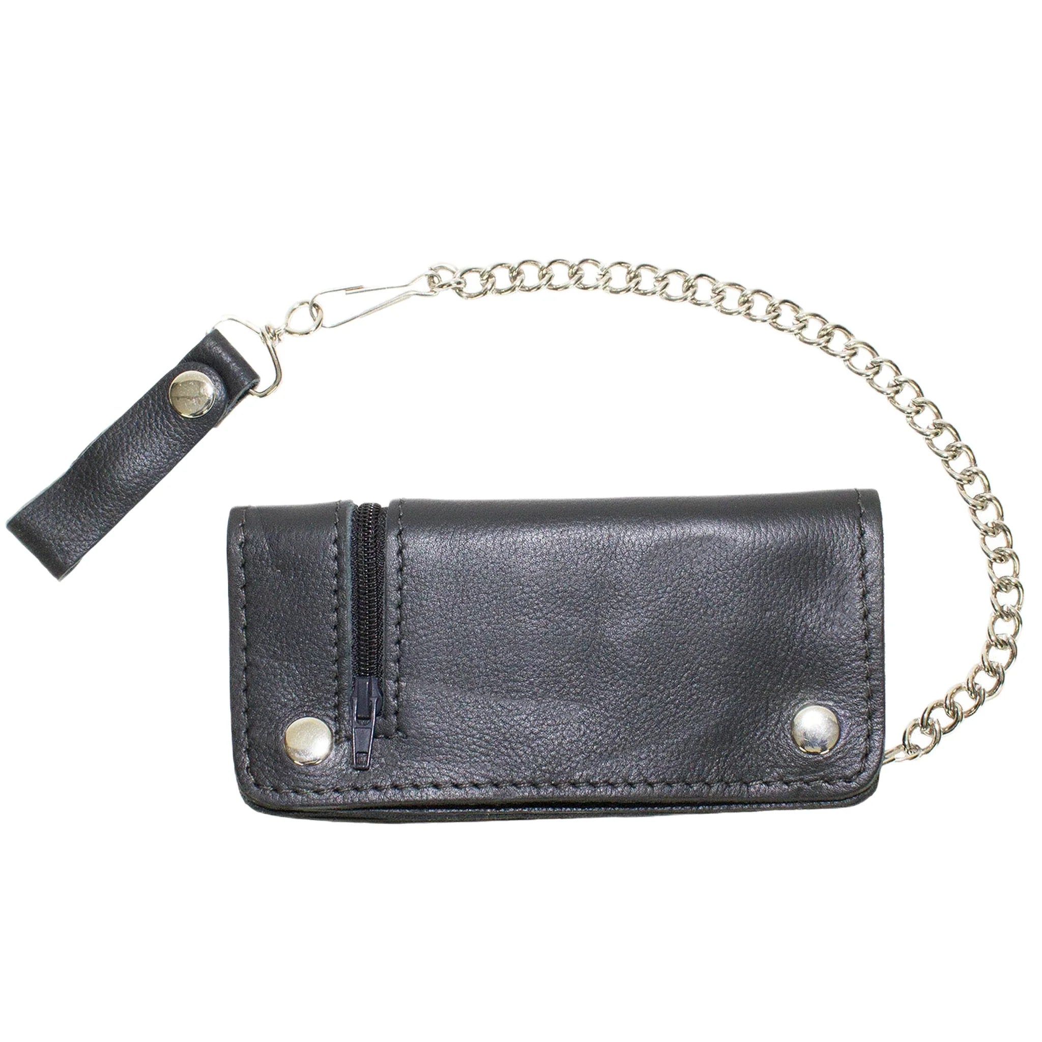 Black Leather Chain Wallet with Zipper