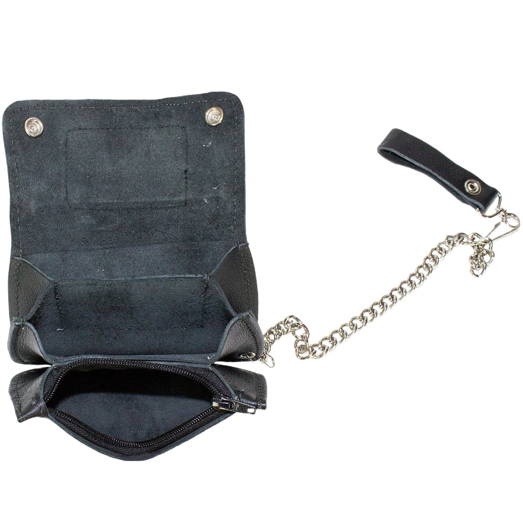 Leather Chain Wallet USA Flag Heavy Duty Cowhide Black Biker Style 7.75x3.75