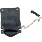 Leather Chain Wallet USA Flag Heavy Duty Cowhide Black Biker Style 7.75x3.75