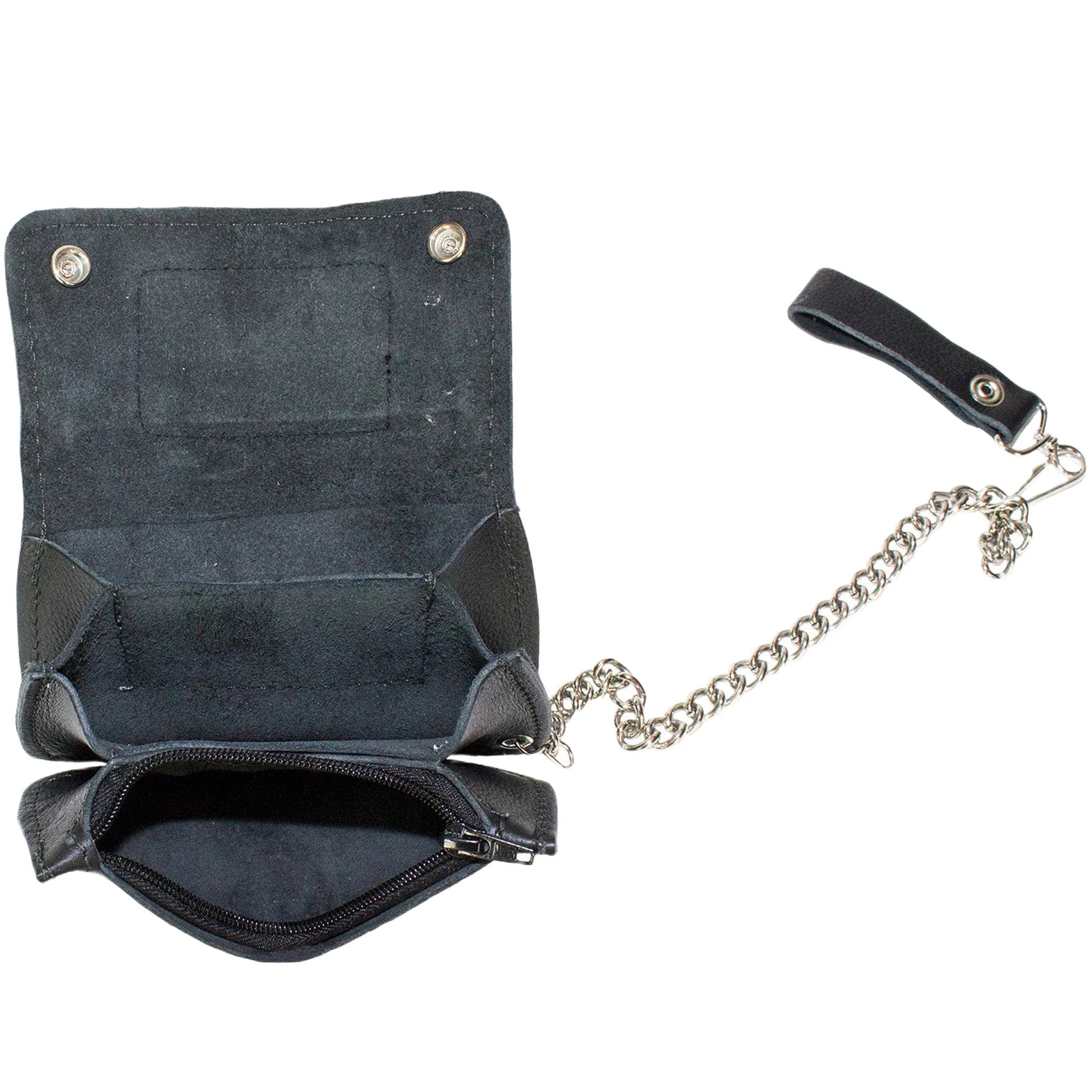 Leather Chain Wallet USA Flag Heavy Duty Cowhide Black Biker Style 7.75x3.75