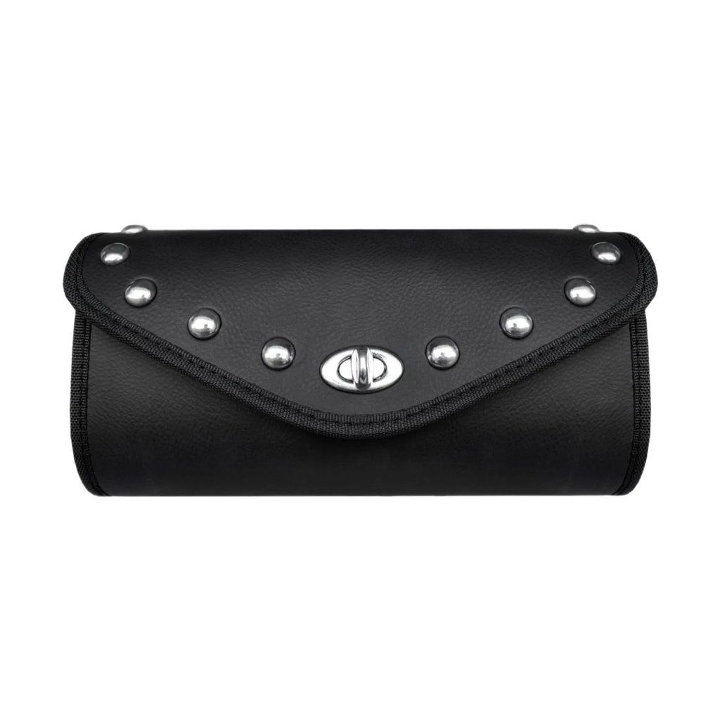 Authentic Black Leather Motorcycle Windshield Bag With Stud