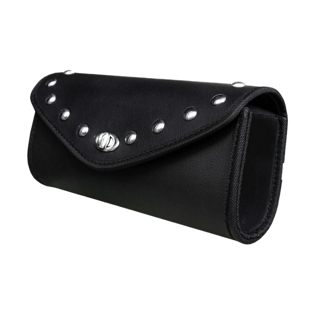 Authentic Black Leather Motorcycle Windshield Bag With Stud