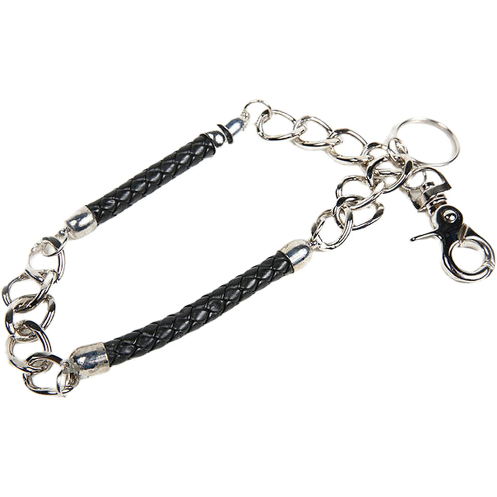 20 Inch Biker Wallet Chain Chrome Steel Two Braided Leather Sections