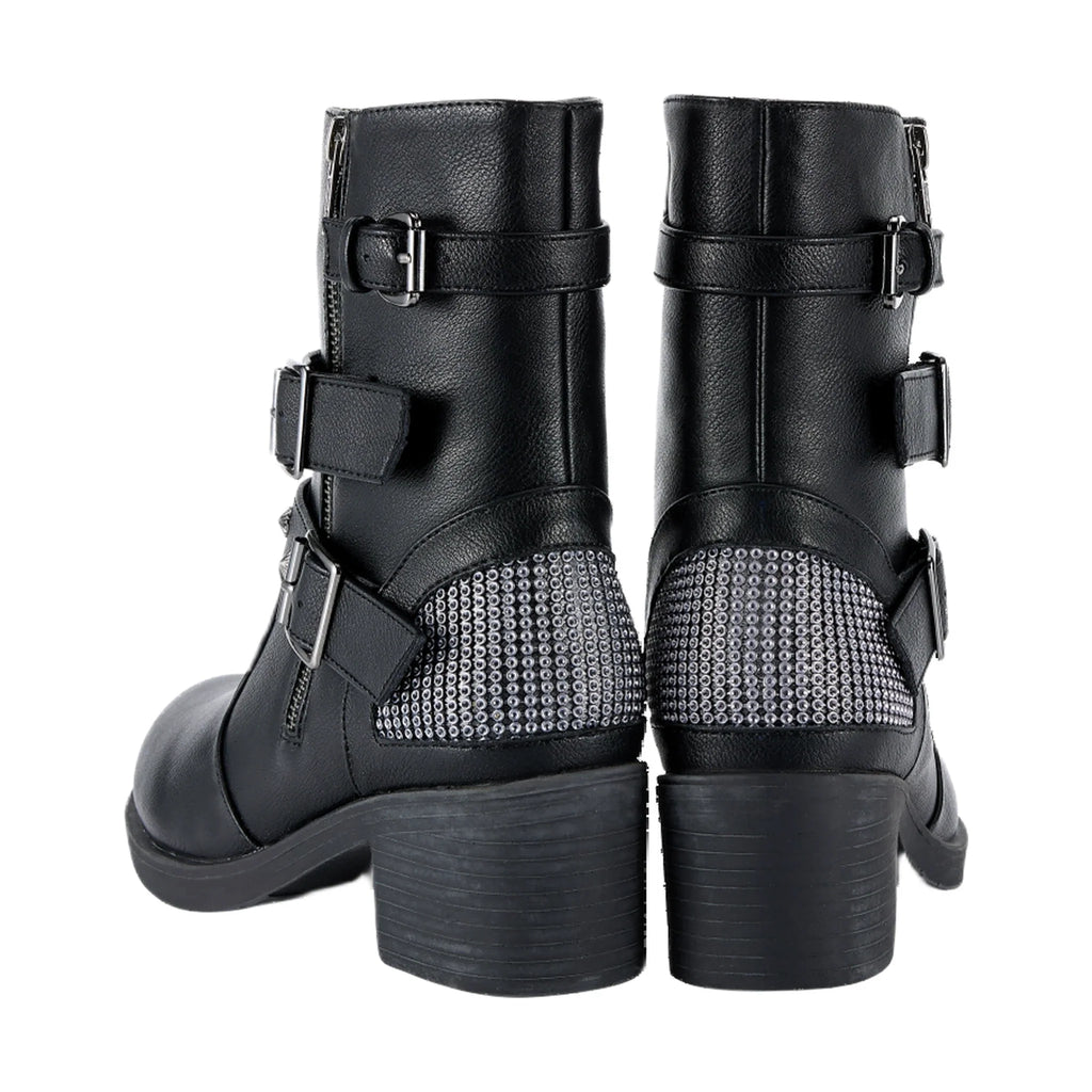 Ladies Zippered Black Multi-Studded Buckle Boots By Dream Apparel