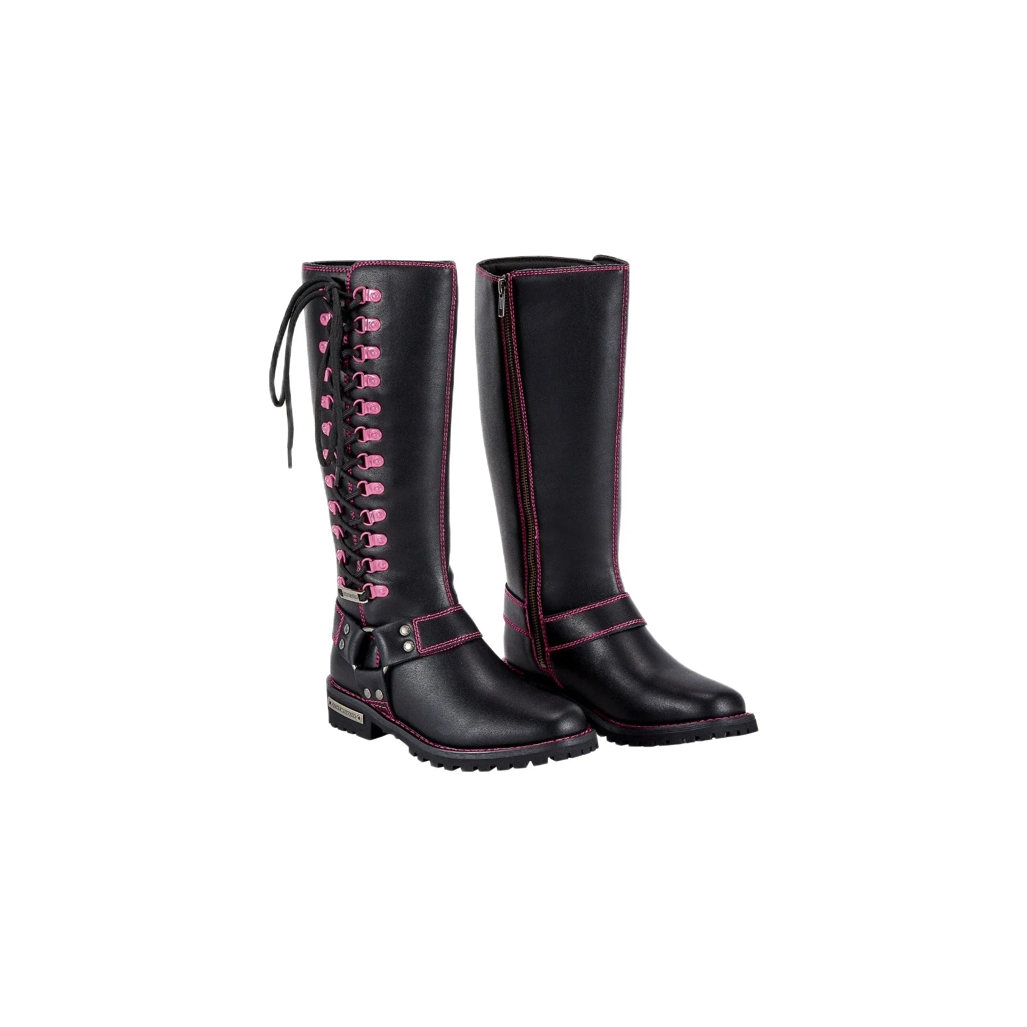Dream Apparel® Women Biker Long Boots with Pink Laces