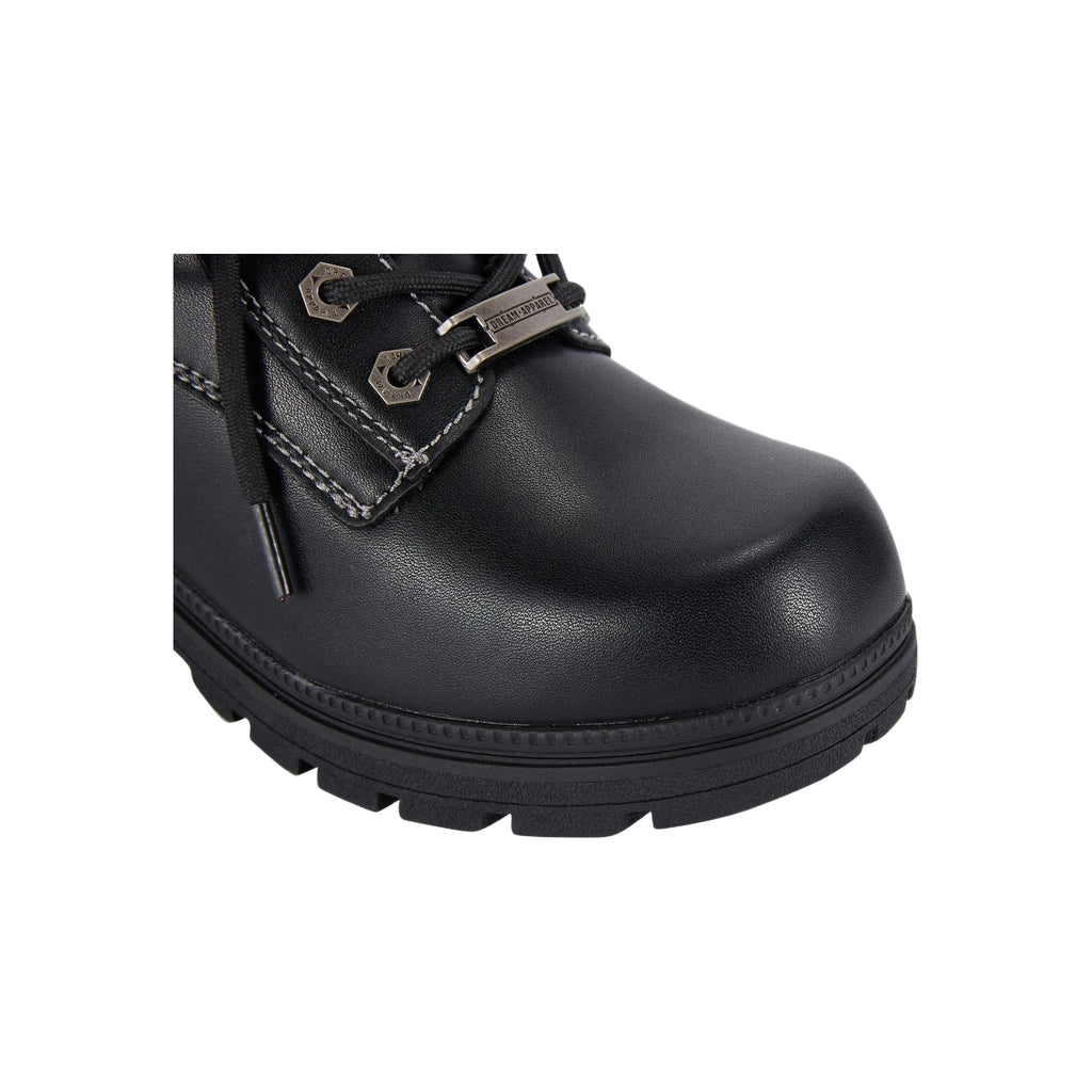 Dream Apparel Women's Lace Up Motorcycle Riding Boots YKK Zipper Black Faux Leather Ankle Biker Boot