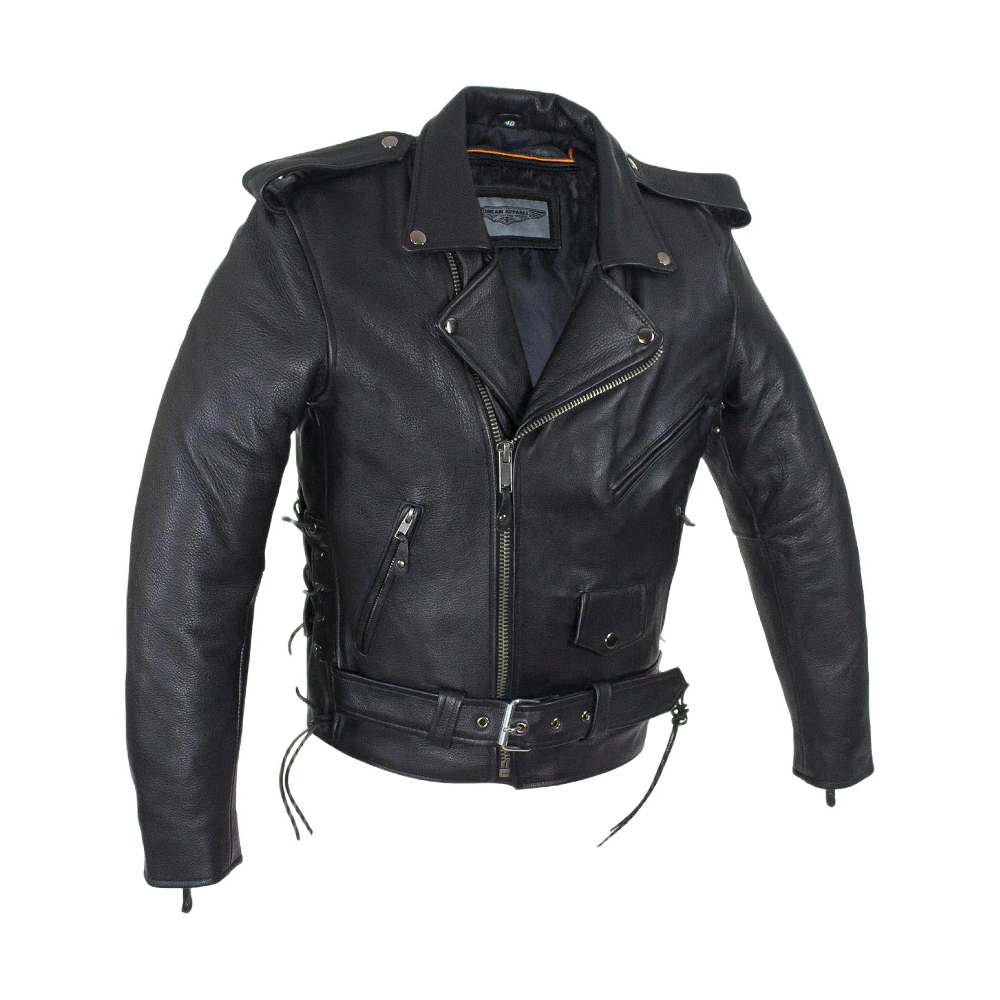 Mens Classic Police Style Motorcycle Jacket Dream Apparel Genuine Leather Zipout Lining Concealed Gun Pockets