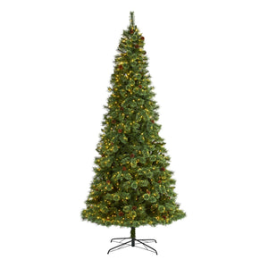 10' White Mountain Pine Christmas Tree 850 LEDs And Pine Cones