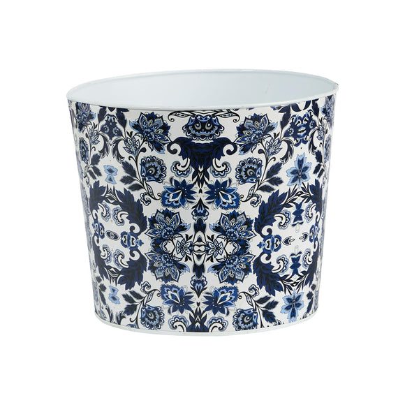 12” Oriental Blue And White Classic Round Metal Planter