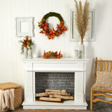 20"" Autumn Pumpkin, Gourd And Fall Maple Leaf Wreath