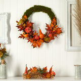 20"" Autumn Pumpkin, Gourd And Fall Maple Leaf Wreath