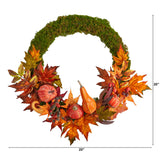 20"" Autumn Pumpkin, Gourd And Fall Maple Leaf Wreath